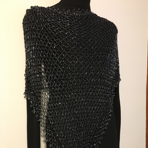 Accessories - Black beaded crochet sparkle Scarf shawl poncho